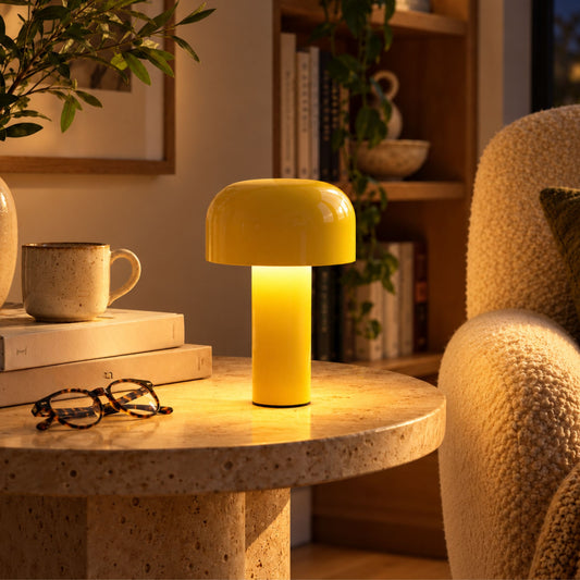 Tischlampe Morio - Kabellose Pilzleuchte aus Aluminium, dimmbar