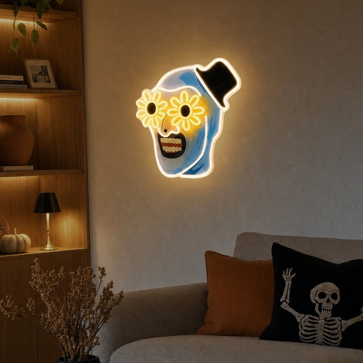 Wandleuchte Farin – Neon-Wanddeko mit Clown-Motiv