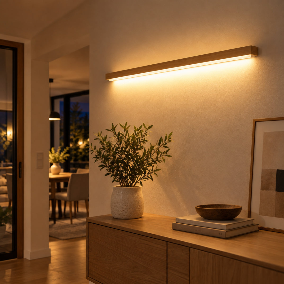 Wandleuchte Ligno - Lineares Spiegel-Design aus Holz