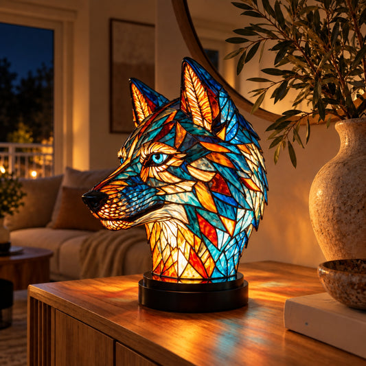 Tischlampe Fauna - Tierfigur mit Buntglas-Optik