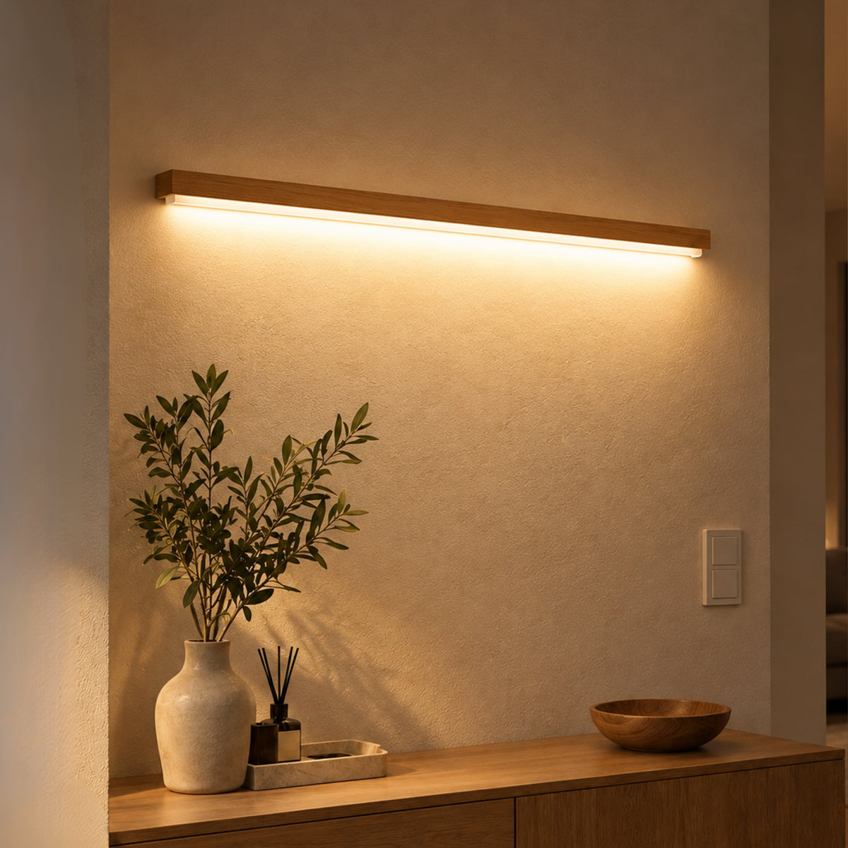 Wandleuchte Ligno - Lineares Spiegel-Design aus Holz