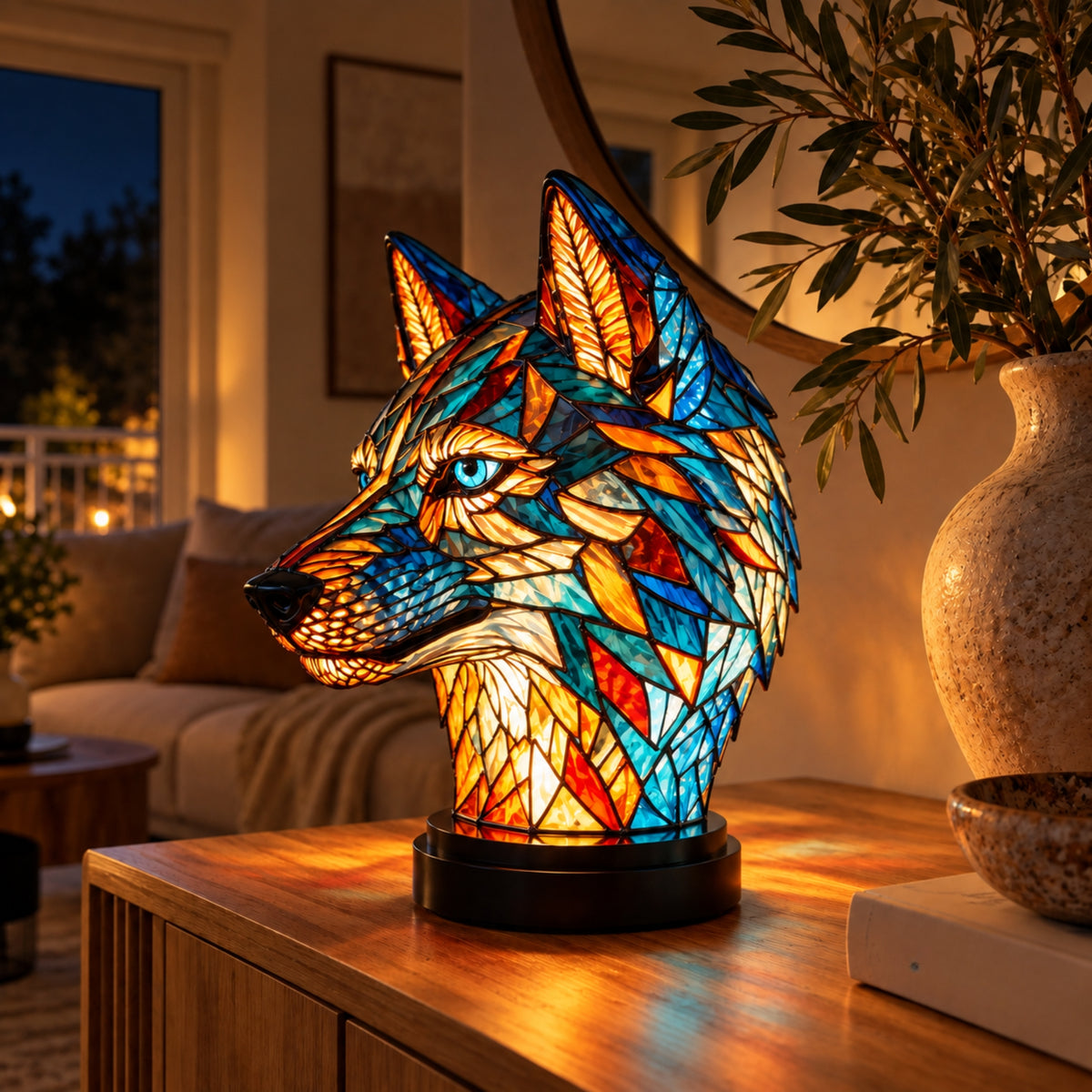 Tischlampe Fauna - Tierfigur mit Buntglas-Optik