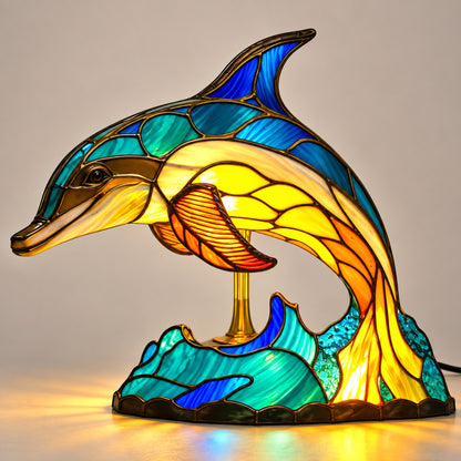 Tischlampe Fauna - Tierfigur mit Buntglas-Optik