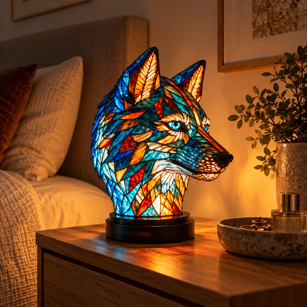 Tischlampe Fauna - Tierfigur mit Buntglas-Optik