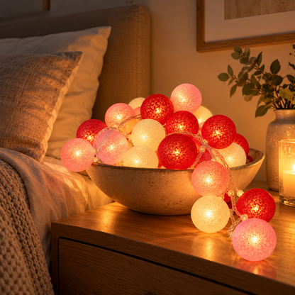 LED Lichterkette Cottira - Kuschelige Baumwollkugeln in 9 Farben