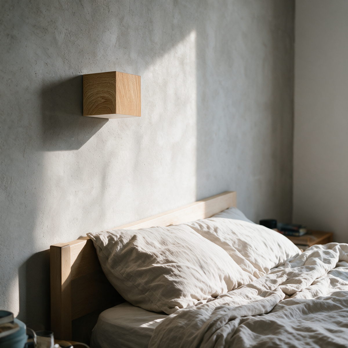 Wandleuchte Holzoptik als Schlafzimmer-Akzent, Tag