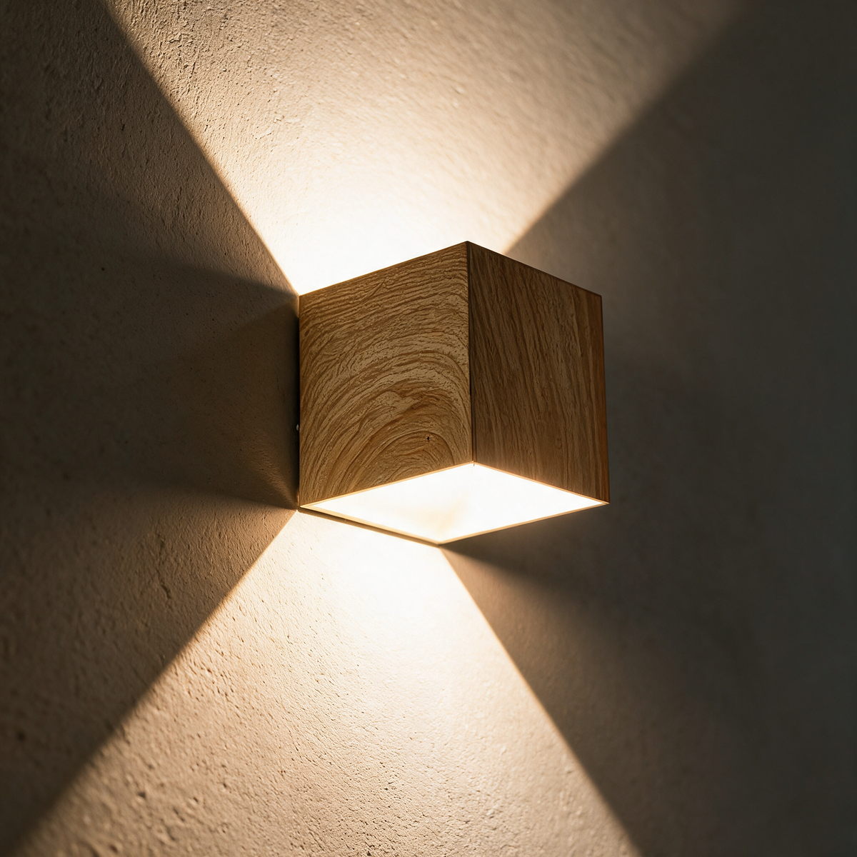 Nahaufnahme Holzoptik und Montage der Wandleuchte