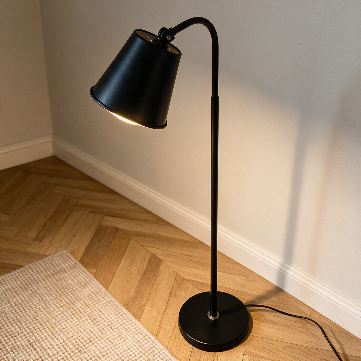 Stehlampe Nahaufnahme Material Holz und Metall