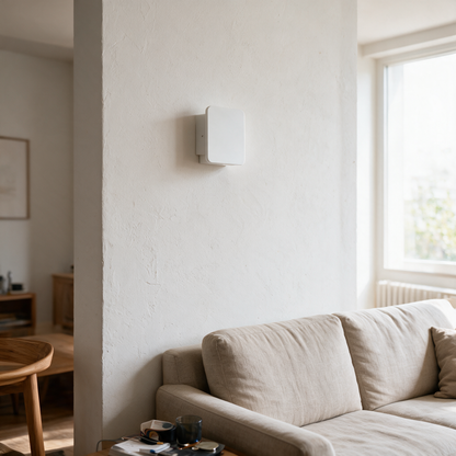 Nova Wandleuchte an Wohnzimmer-Akzentwand bei Tag