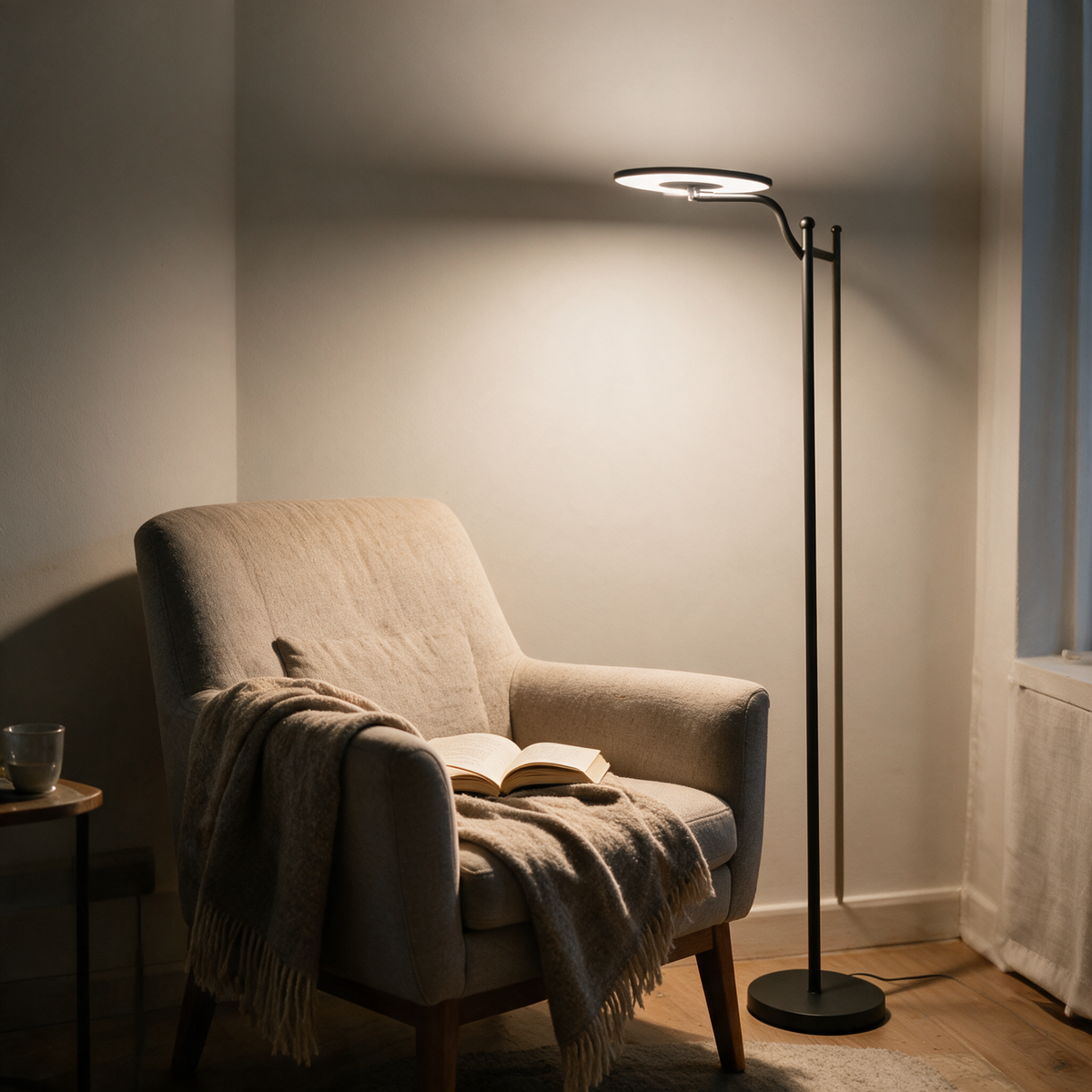 Stehlampe in gemütlicher Leseecke