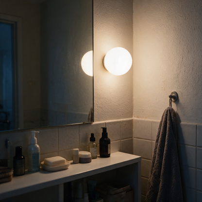 Wandleuchte im Badezimmer, warmes Licht