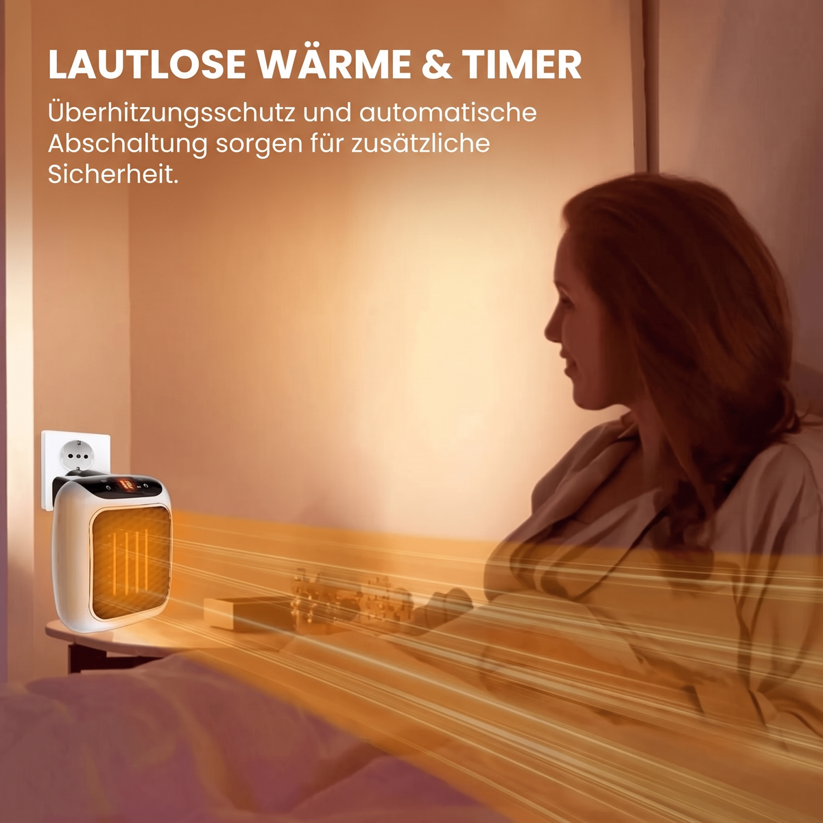 Mini-Heizlüfter Thermo mit Timer und Überhitzungsschutz im Schlafzimmer