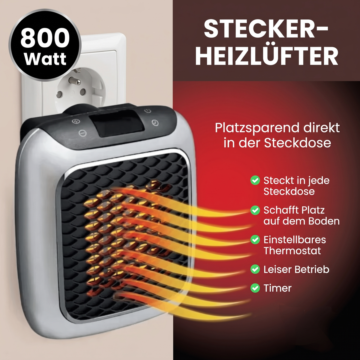 Mini-Heizlüfter Thermo Stecker-Heizlüfter: platzsparend direkt in der Steckdose