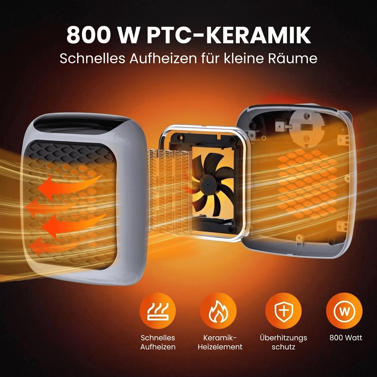 Mini-Heizlüfter Thermo mit 800 W PTC-Keramik, Aufbau im Detail
