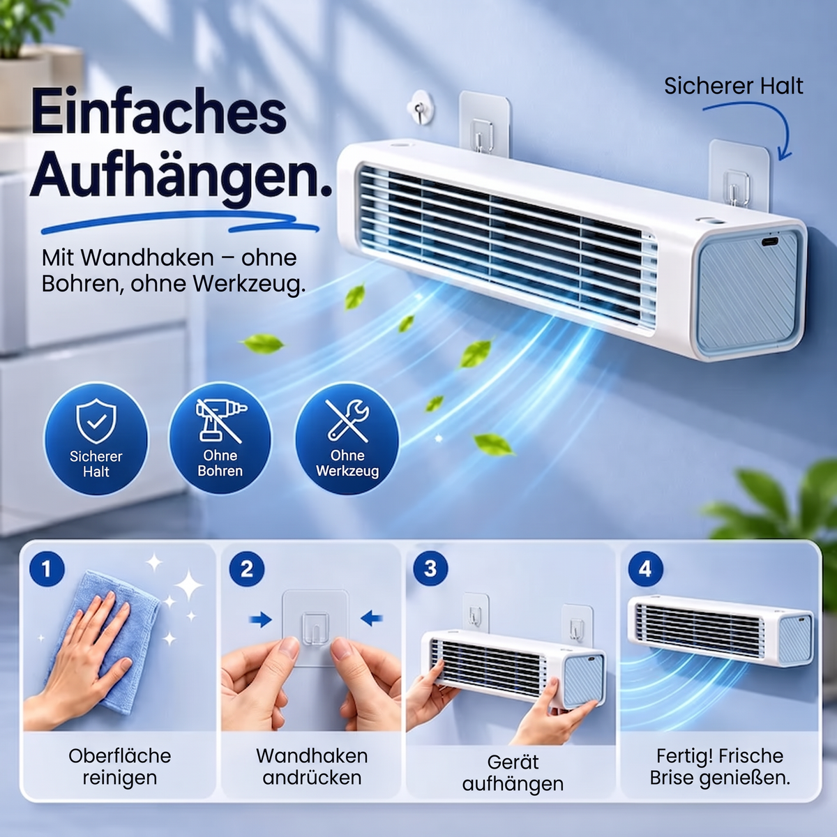 Einfaches Aufhängen mit Wandhaken ohne Bohren in vier Schritten