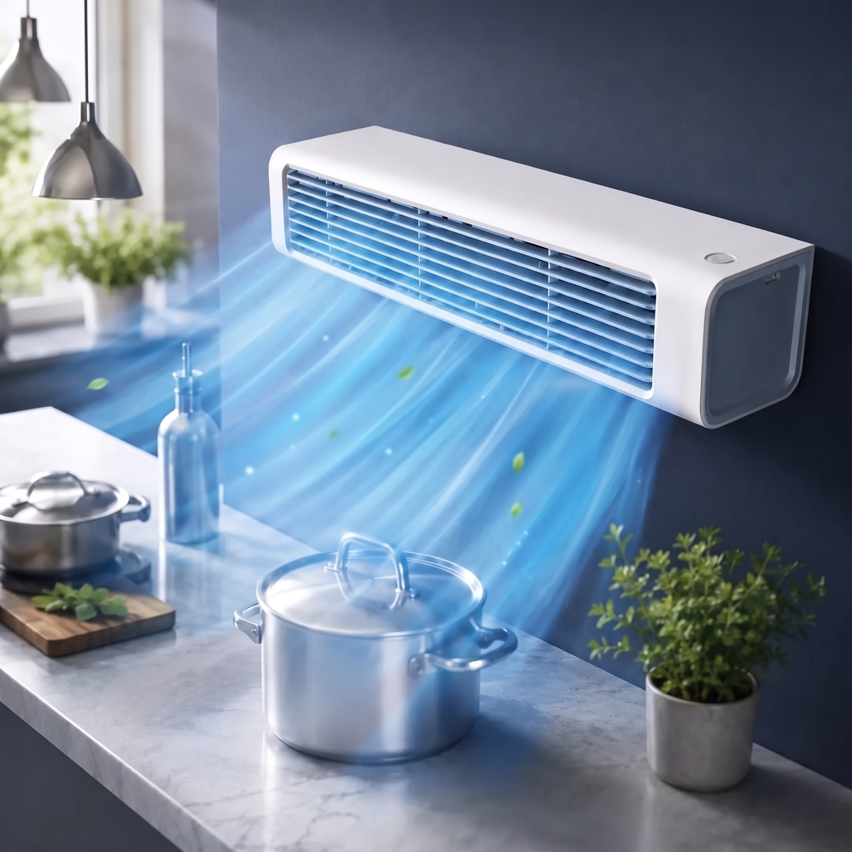 Mini-Ventilator Brise an der Küchenwand mit kühlem Luftstrom