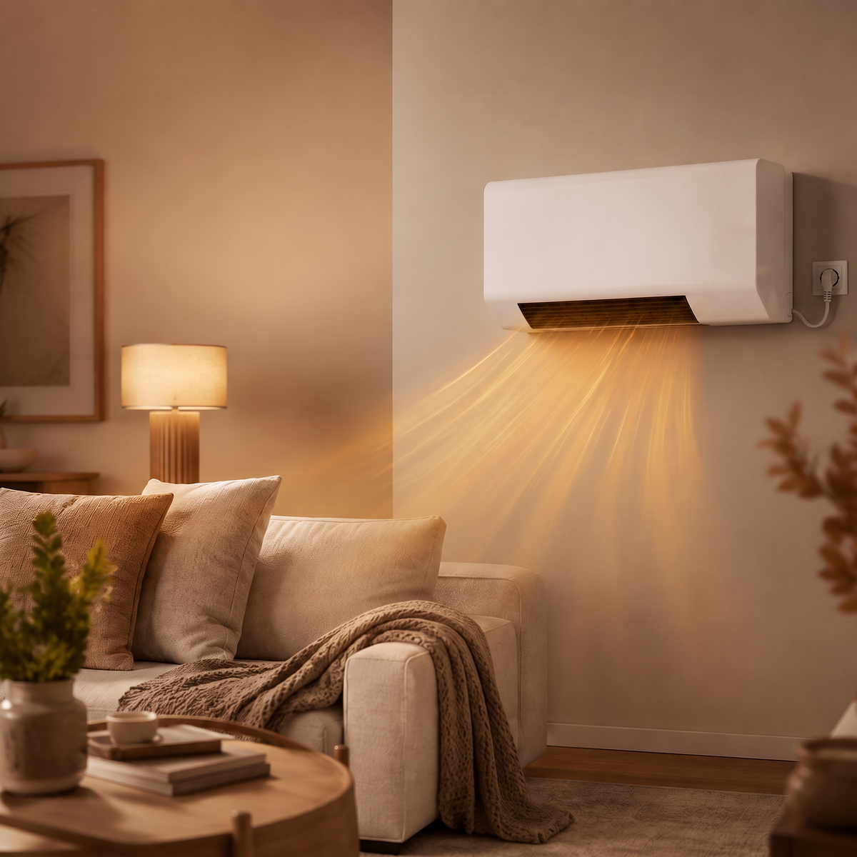Wandheizlüfter mit warmer Luft im Wohnzimmer