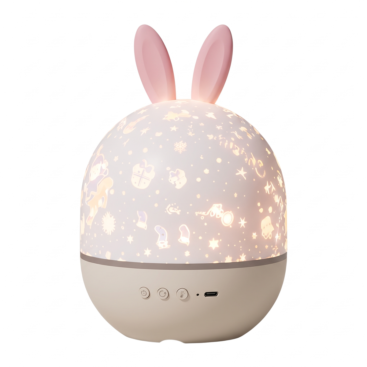 Sternenprojektor Hase mit rosa Ohren auf weißem Hintergrund