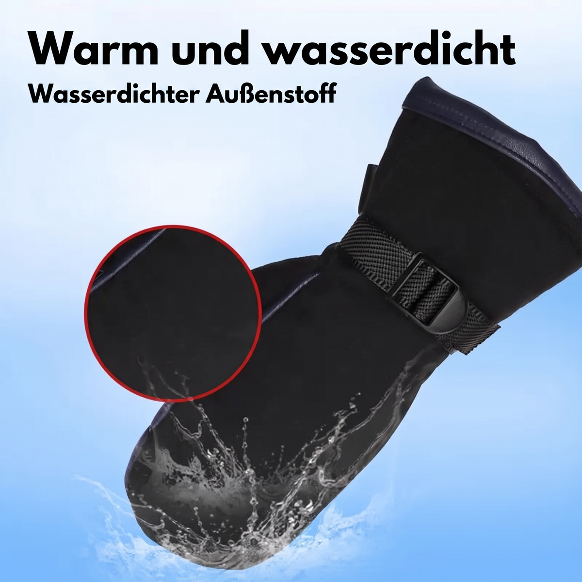 Wasserdichter Handschuh mit Wasserspritzern