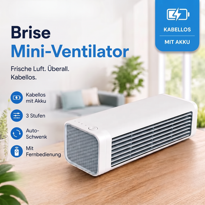 Brise Mini-Ventilator: kabellos mit Akku, 3 Stufen, Auto-Schwenk und Fernbedienung