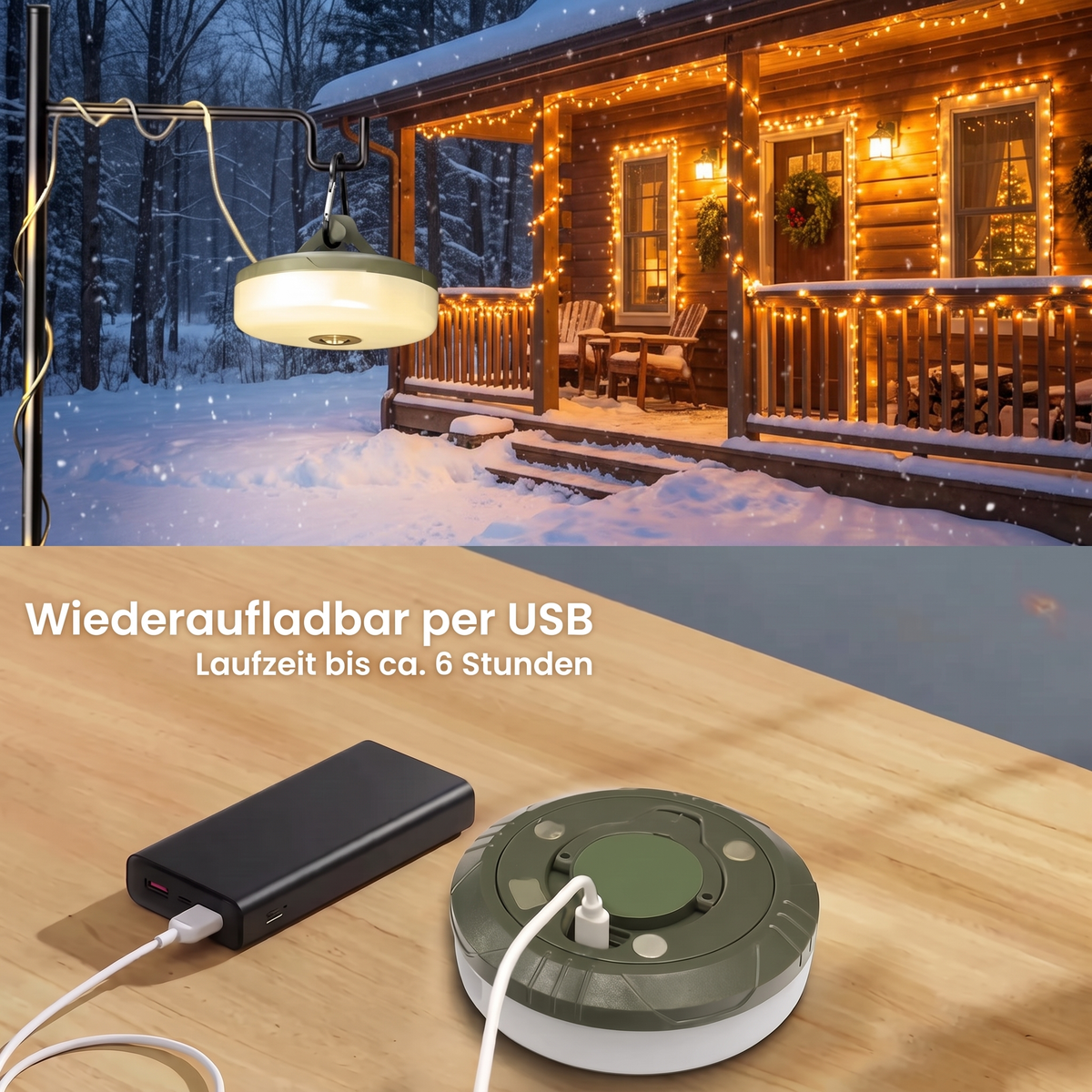 Weihnachtslampe wiederaufladbar per USB mit Powerbank, Laufzeit bis ca. 6 Stunden